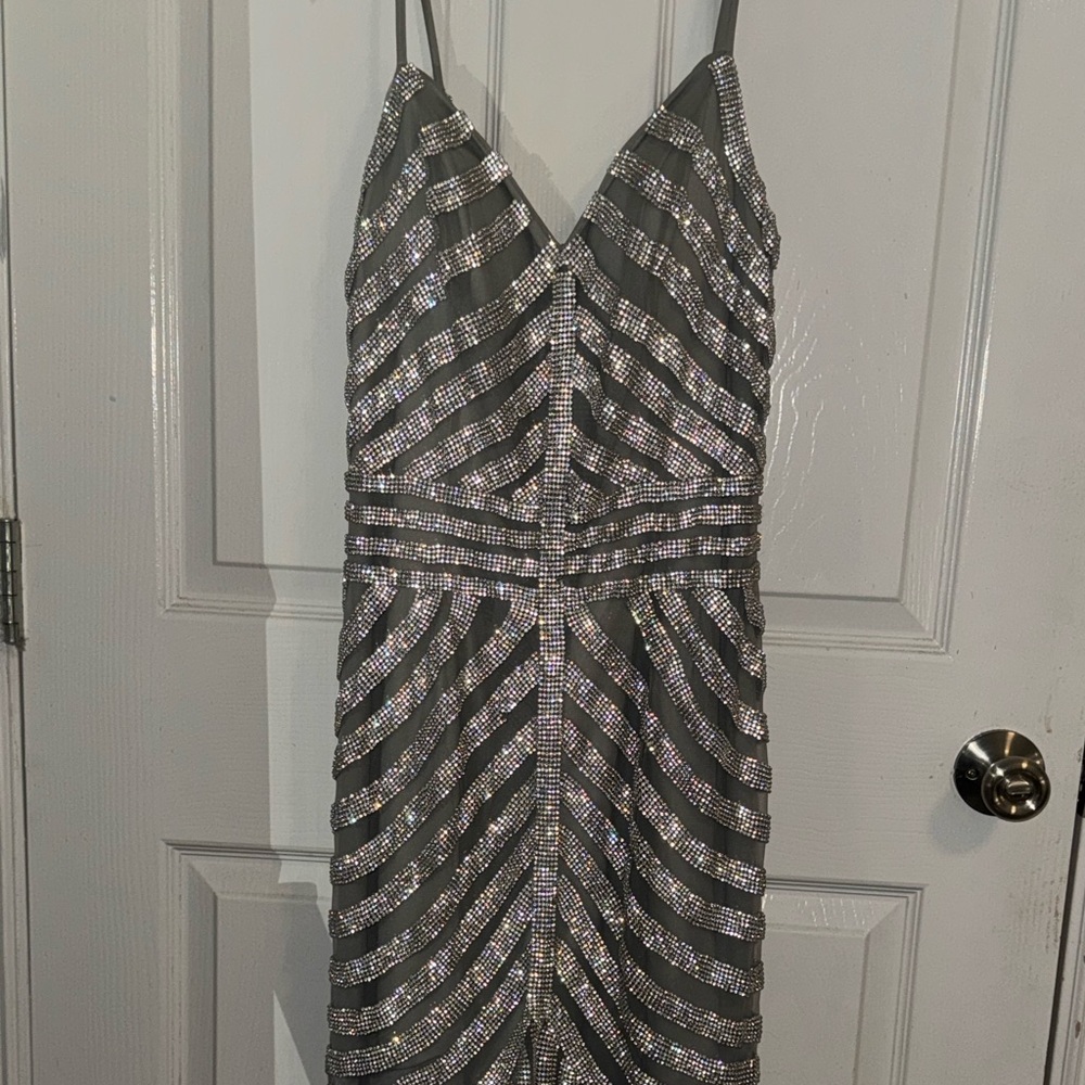Dave & Johnny Silver Striped Backless Dress